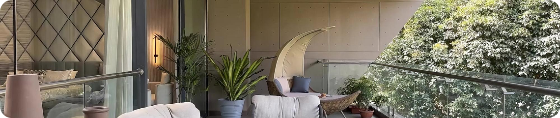 Elegant hotel balcony with city view